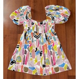 Joy Joy Women's M embroidered Geometric Babydoll Dress Short‎ Sleeve 61B7357 NWT